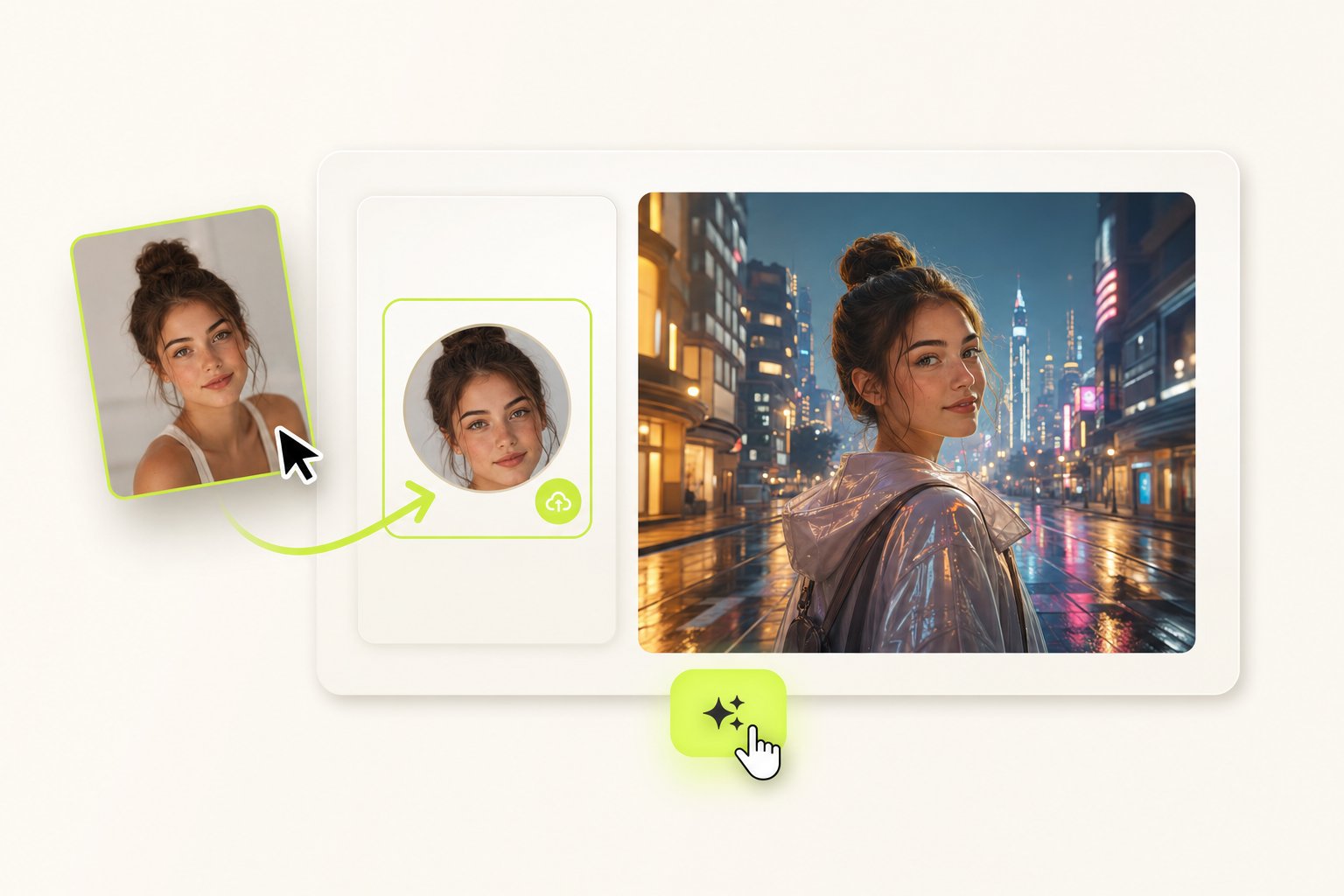 Upload a face for a CG city tour photo