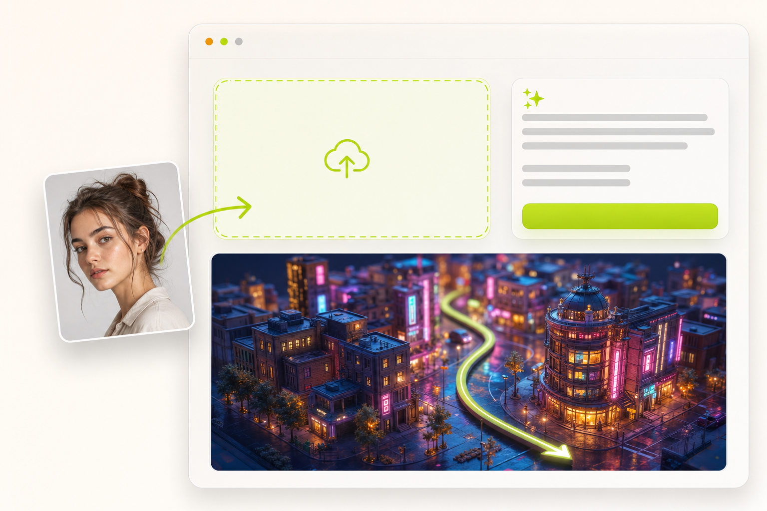 Upload a photo for a CG city tour video