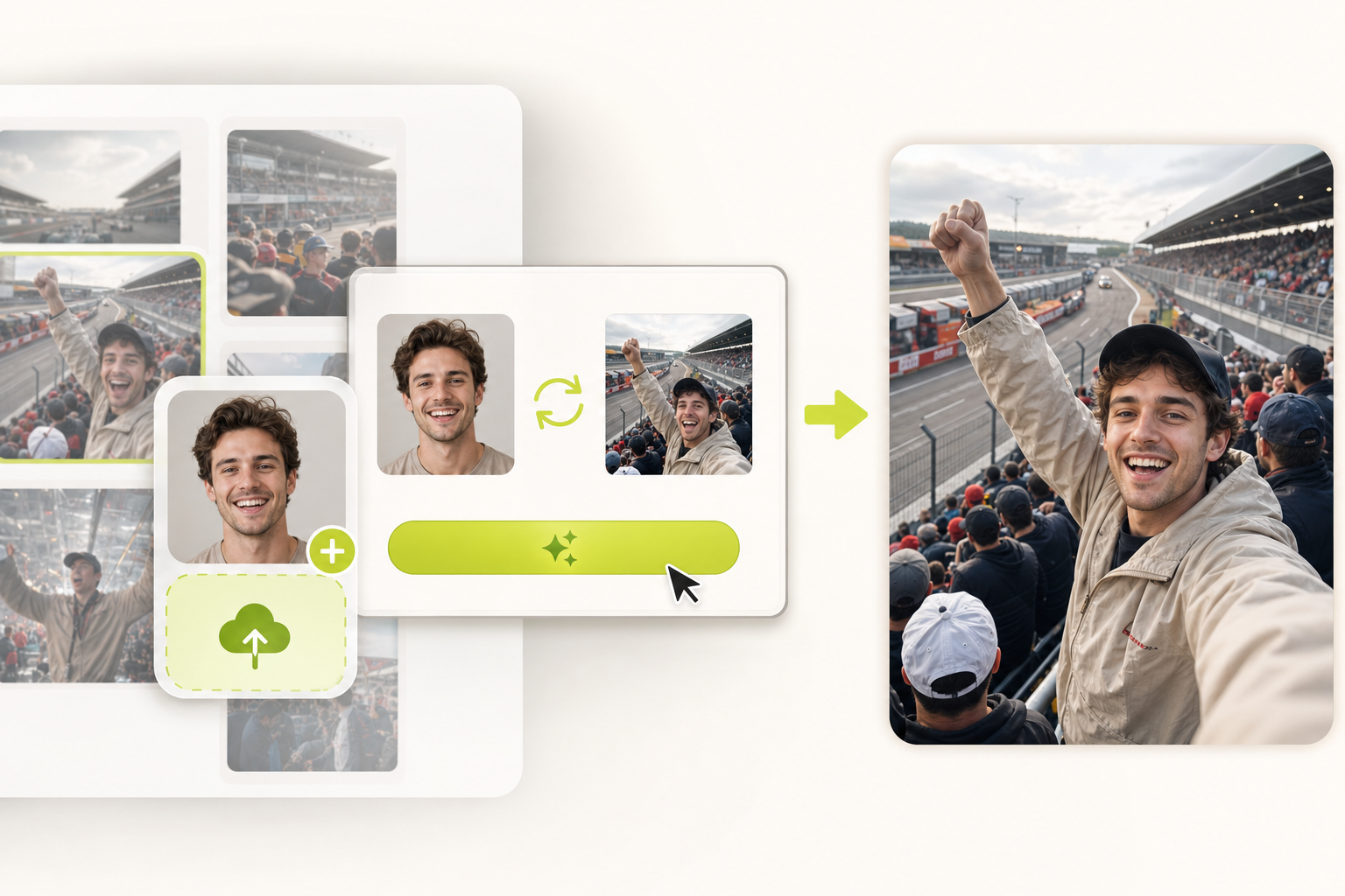 Face swap into the final F1 fan cam photo