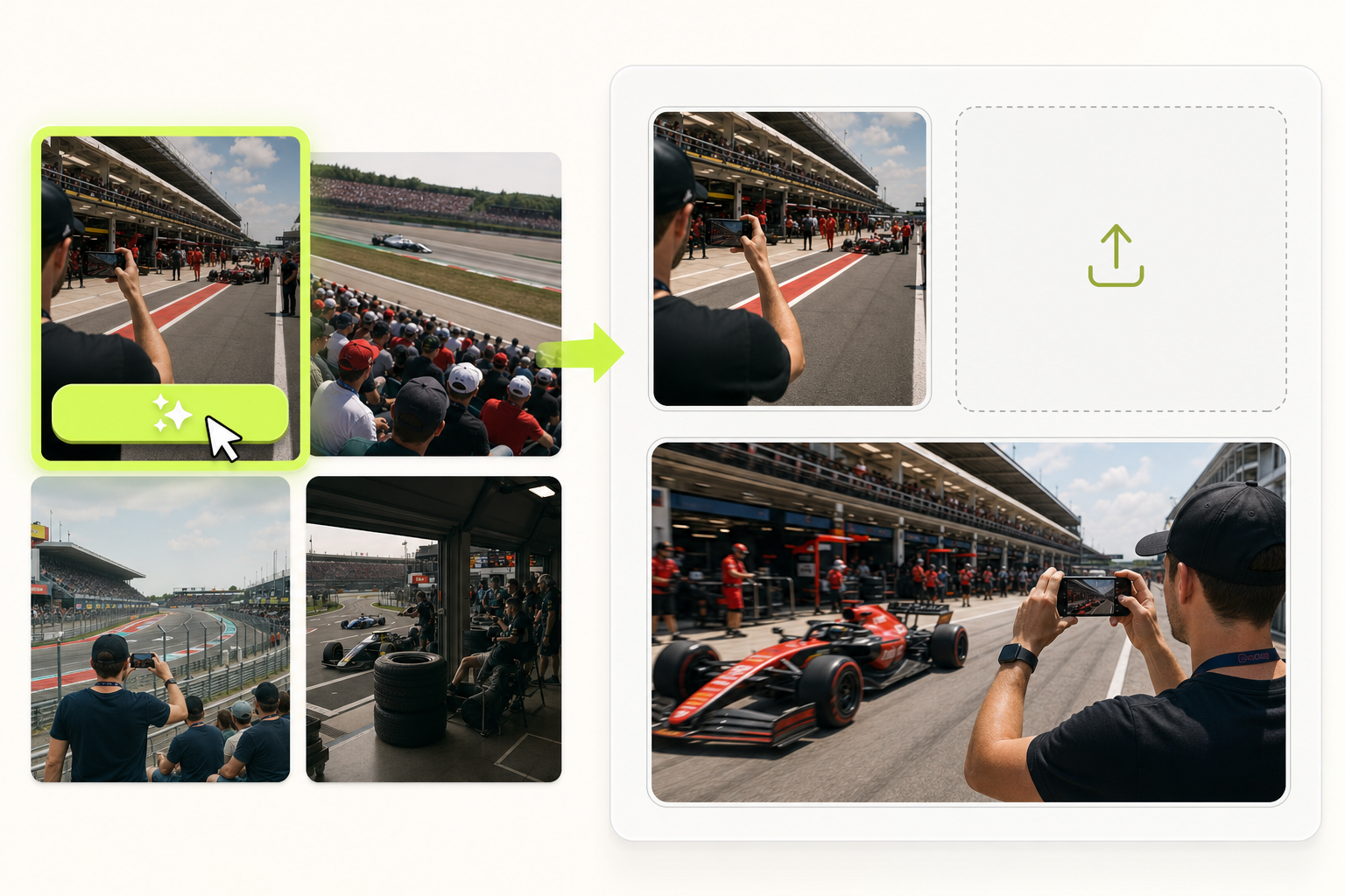 Apply an example prompt for a F1 fan cam photo