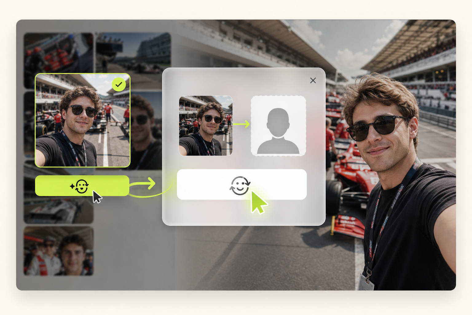 Open Face Swap for a F1 fan cam video