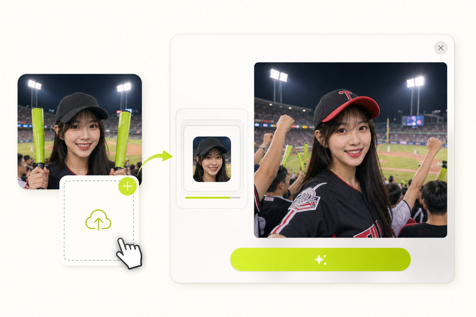 Upload a face for a Korean baseball fan cam photo