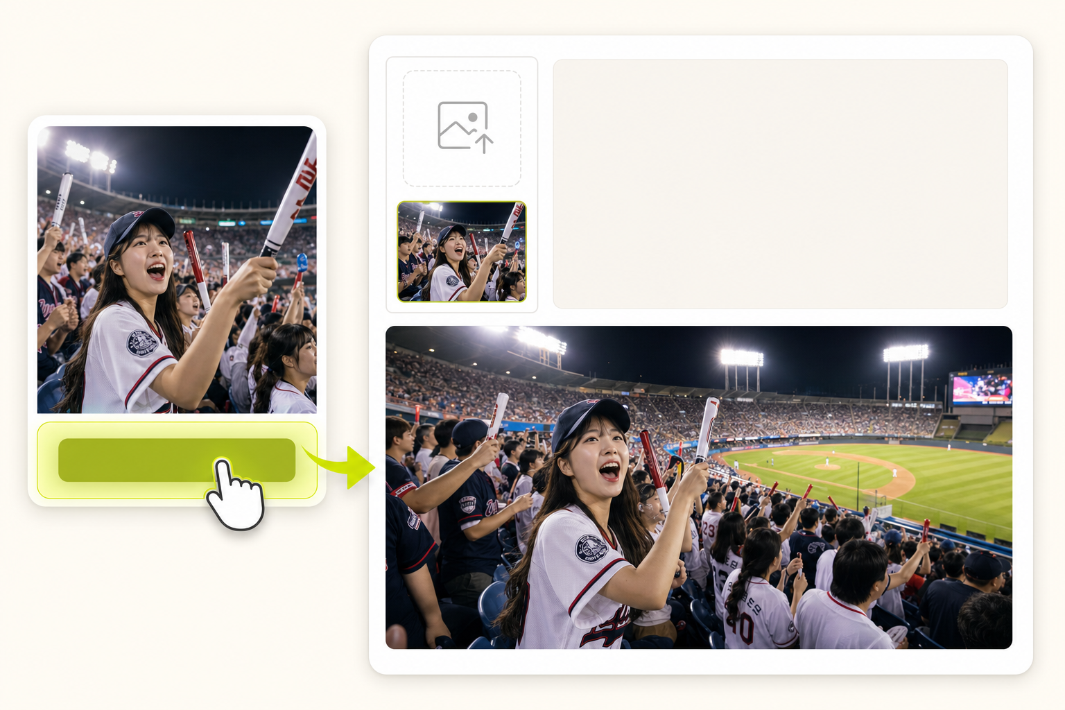 Apply an example prompt for a Korean baseball fan cam photo