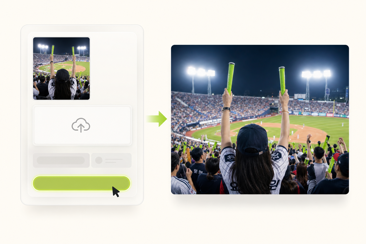 Generate the final Korean baseball fan cam photo
