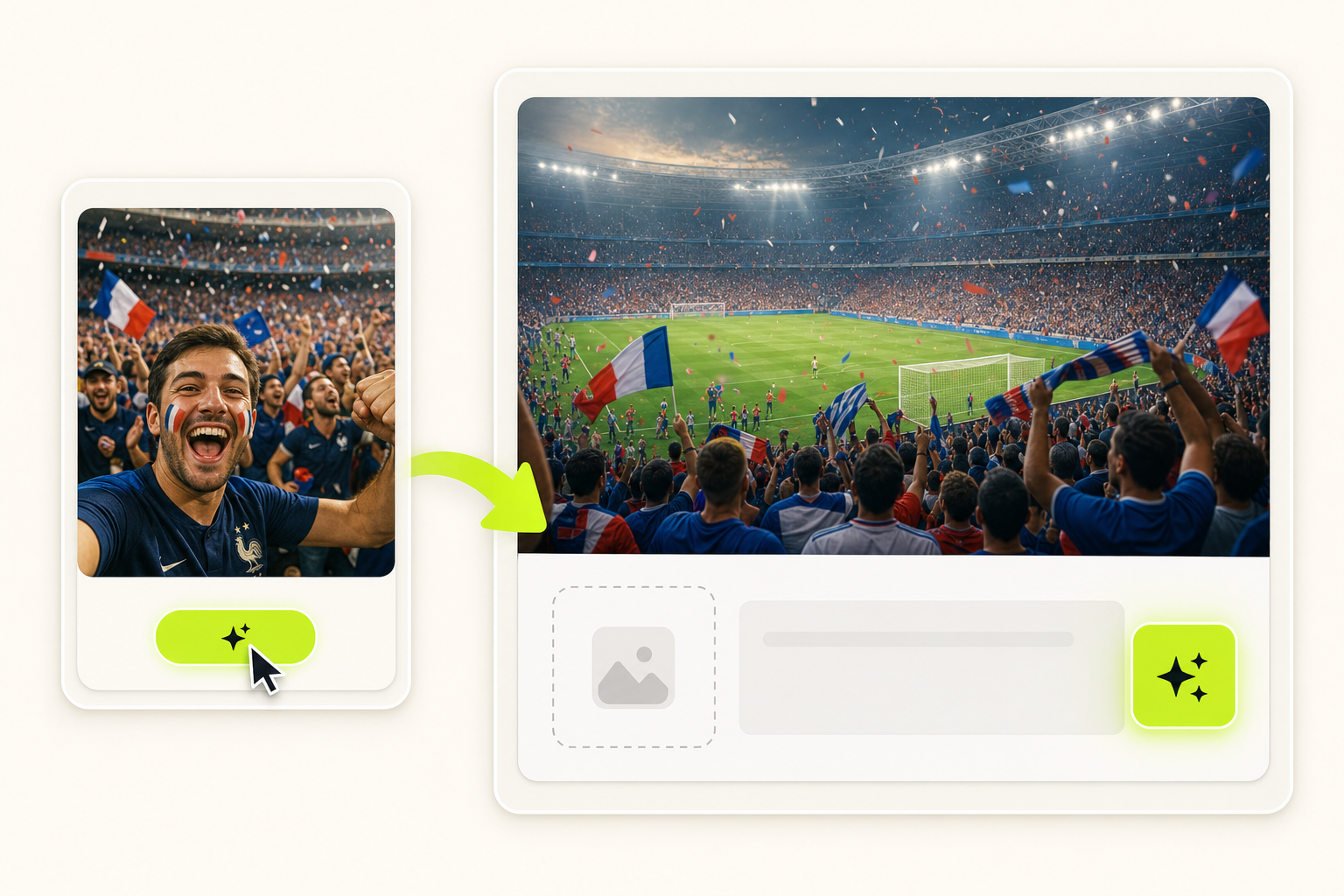 Apply an example prompt for a World Cup fan cam photo
