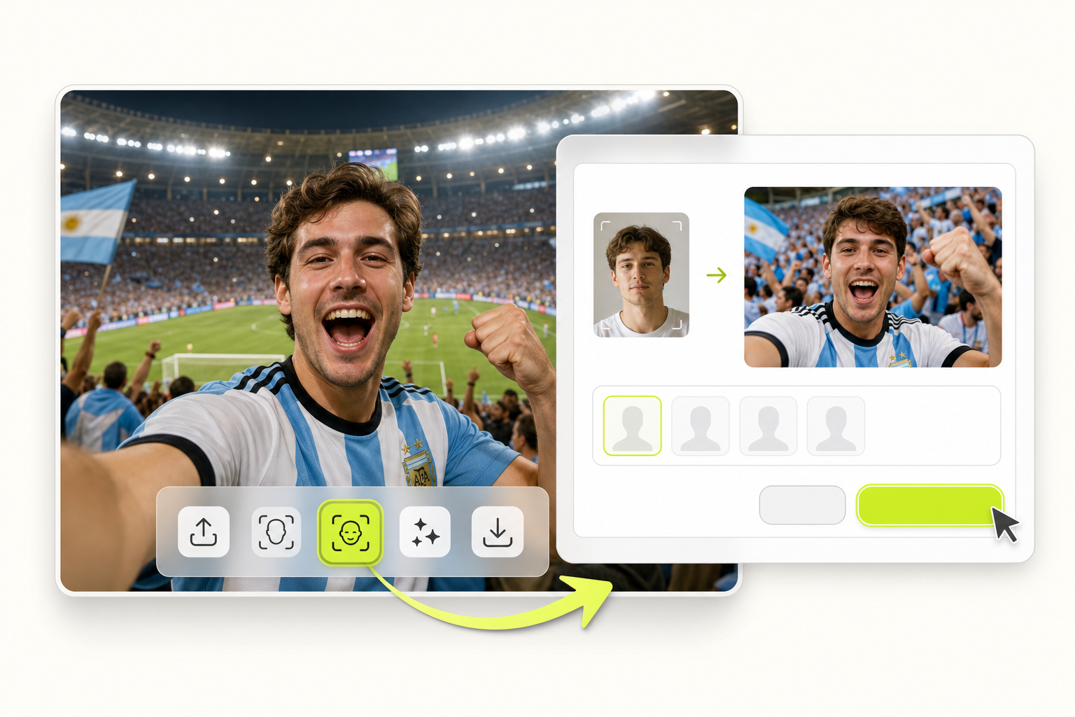 Open Face Swap for a World Cup fan cam video